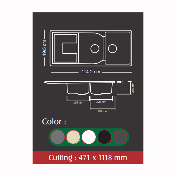 سینک ظرفشویی گرانیتی گرانیکو مدل Graniko sink G850