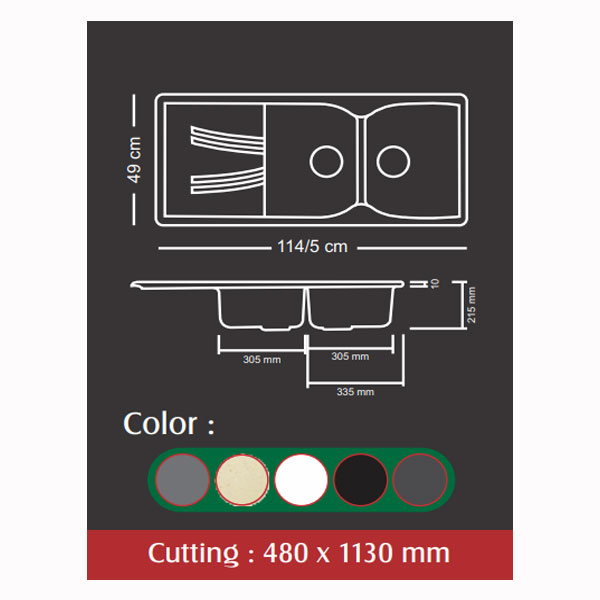 سینک ظرفشویی گرانیتی گرانیکو مدل Graniko sink G860