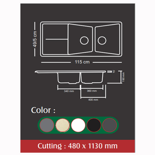 سینک ظرفشویی گرانیتی گرانیکو مدل Graniko sink G880